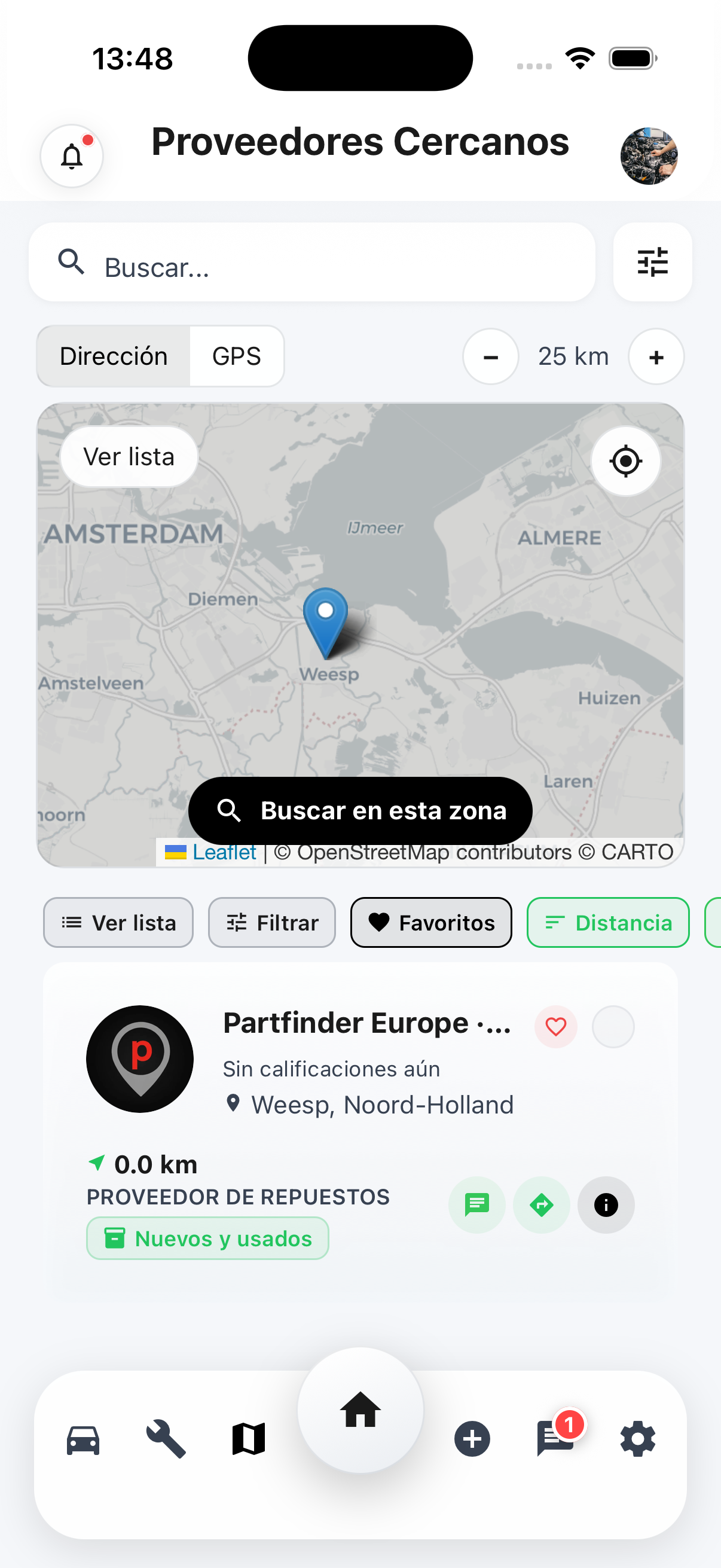 Mapa de proveedores en PartFinder